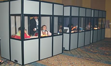 A fully enclosed booth.